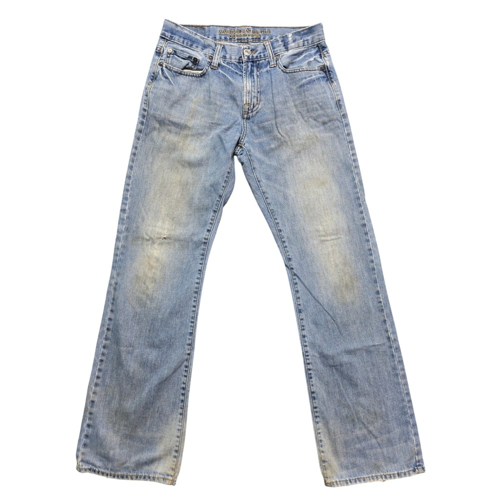 Y2K Distressed Straight Leg Denim Jeans Mens 30x34 Light Blue American Eagle